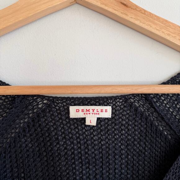 Demylee Linen Knit V-Neck Pullover Long Sleeve Sweater Navy L - Picture 4 of 7